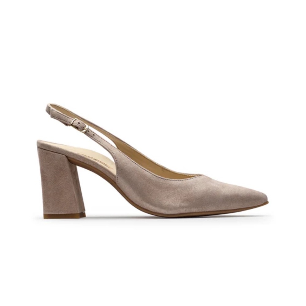 Paul Green Taupe Suede Slingback Block Heel Pumps